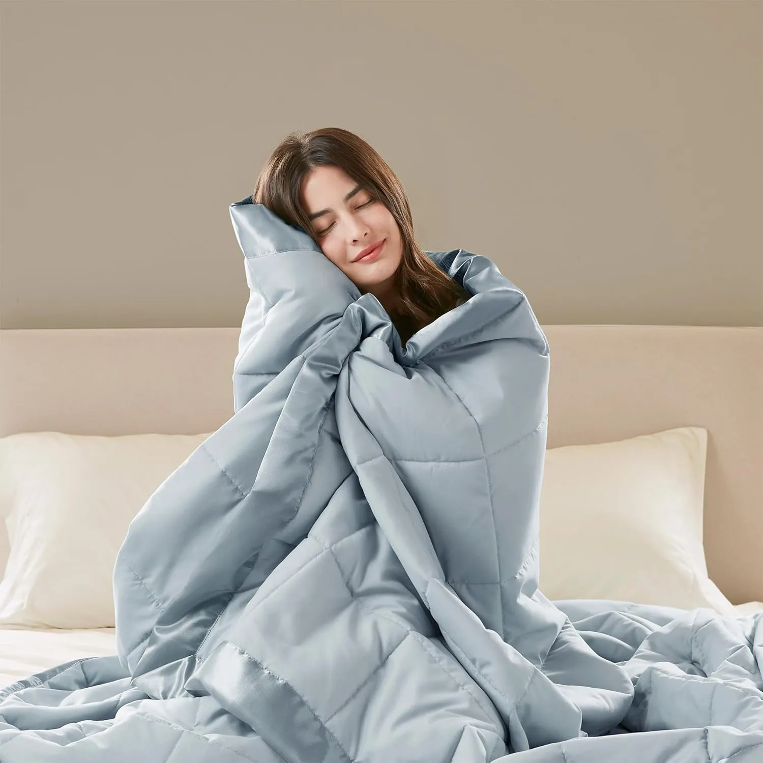 Madison Park Windom Down Alternative Blanket, Premium 3M Scotchgard Moisture Wicking Treatment, Lightweight and Soft Bed Cover For All Season, Satin Trim, Blue Full/Queen