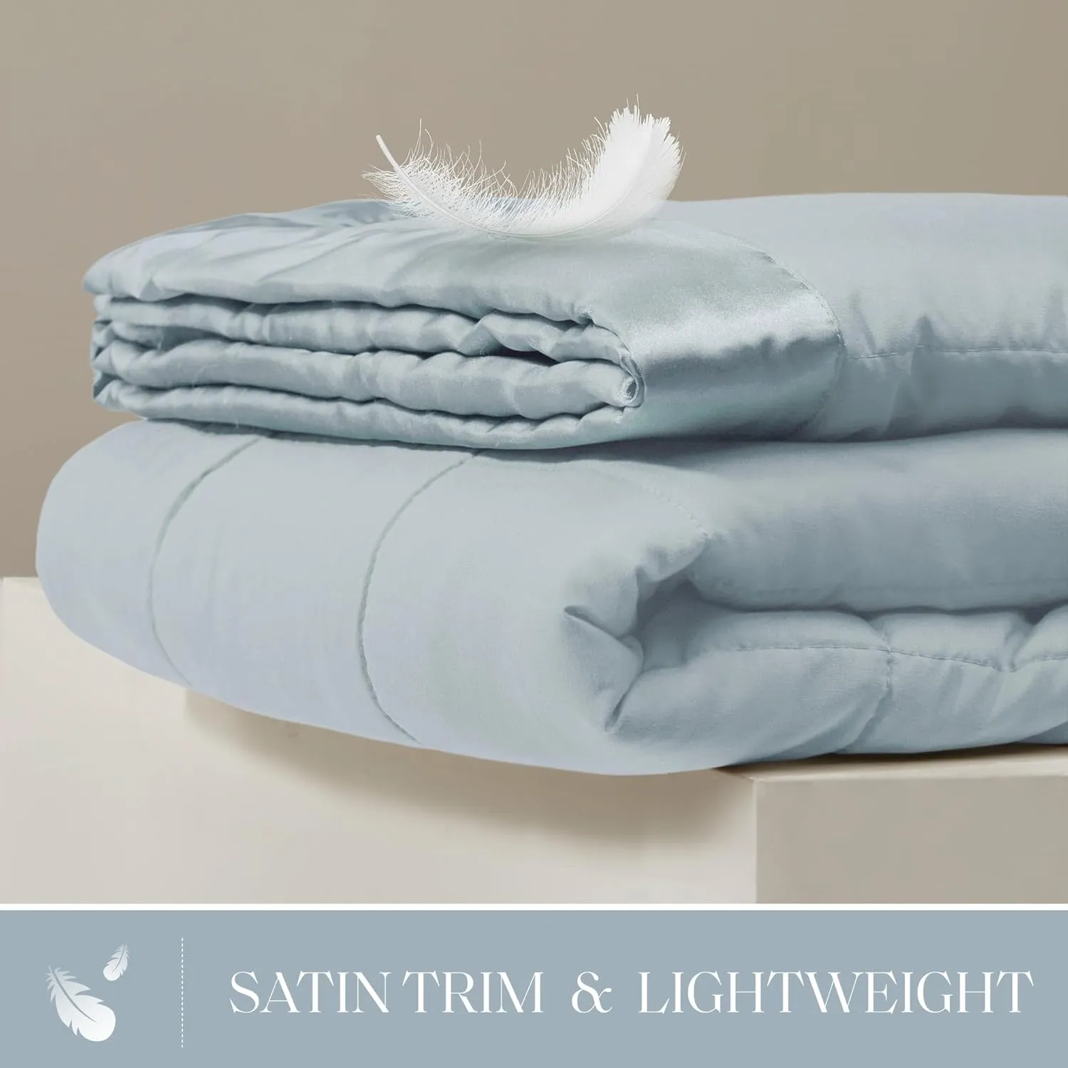 Madison Park Windom Down Alternative Blanket, Premium 3M Scotchgard Moisture Wicking Treatment, Lightweight and Soft Bed Cover For All Season, Satin Trim, Blue Full/Queen