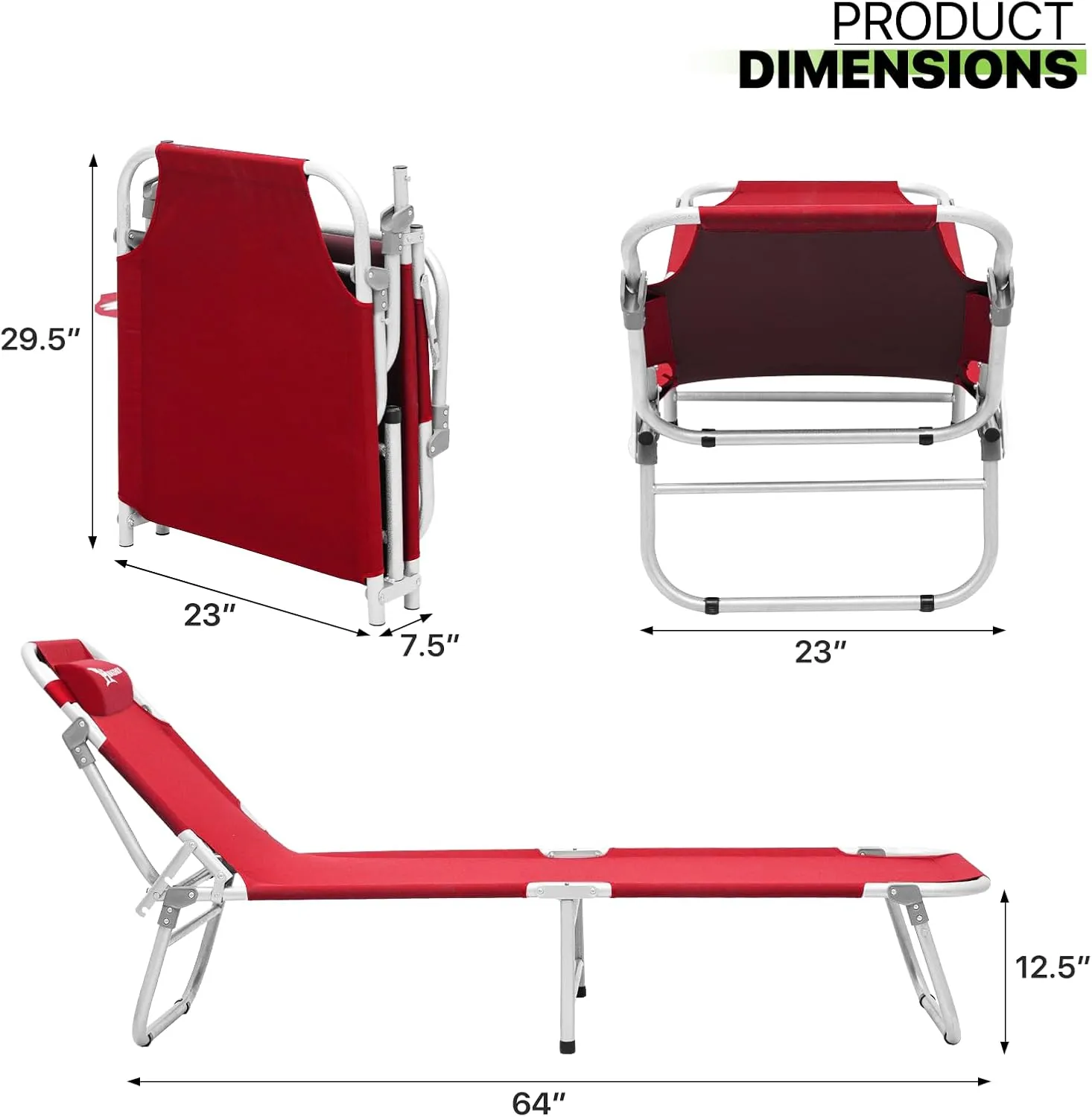Magshion 75" Camping Cot for Adults, 4 Adjustable Backrest Ultralight Folding Cot for Sleeping, Portable Sleeping Bed with Detachable Pillow for Travel Home Office Picnic, Supports 300 lbs, Red