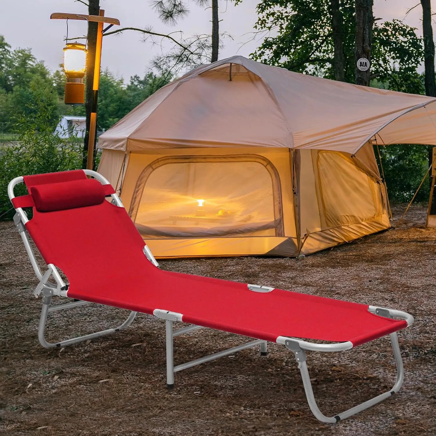 Magshion 75" Camping Cot for Adults, 4 Adjustable Backrest Ultralight Folding Cot for Sleeping, Portable Sleeping Bed with Detachable Pillow for Travel Home Office Picnic, Supports 300 lbs, Red