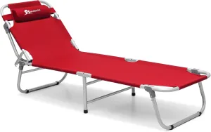 Magshion 75" Camping Cot for Adults, 4 Adjustable Backrest Ultralight Folding Cot for Sleeping, Portable Sleeping Bed with Detachable Pillow for Travel Home Office Picnic, Supports 300 lbs, Red