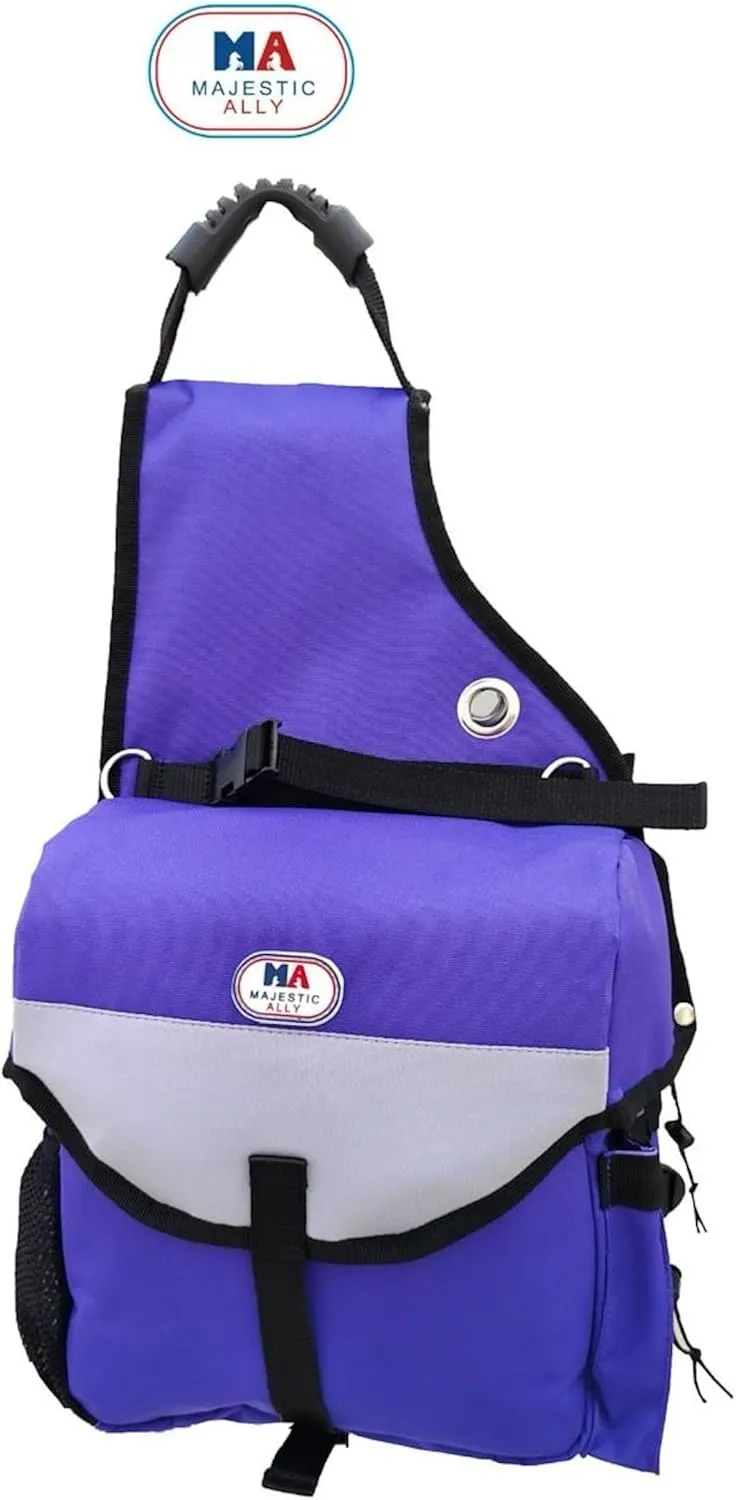 Majestic Ally Horse Saddle Bag - Nylon Insulated Leakproof Cooler, Reflective Padded with Pockets and Water Bottle Carrier, Durable Equestrian Saddle Bag (Purple)
