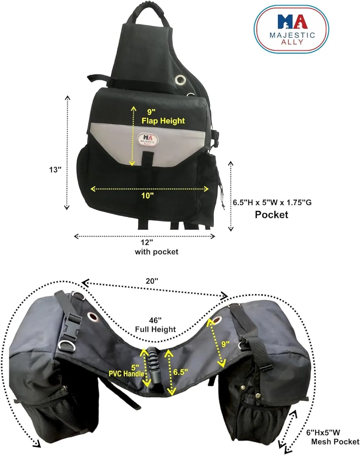 Majestic Ally Horse Saddle Bag - Nylon Insulated Leakproof Cooler, Reflective Padded with Pockets and Water Bottle Carrier, Durable Equestrian Saddle Bag (Purple)