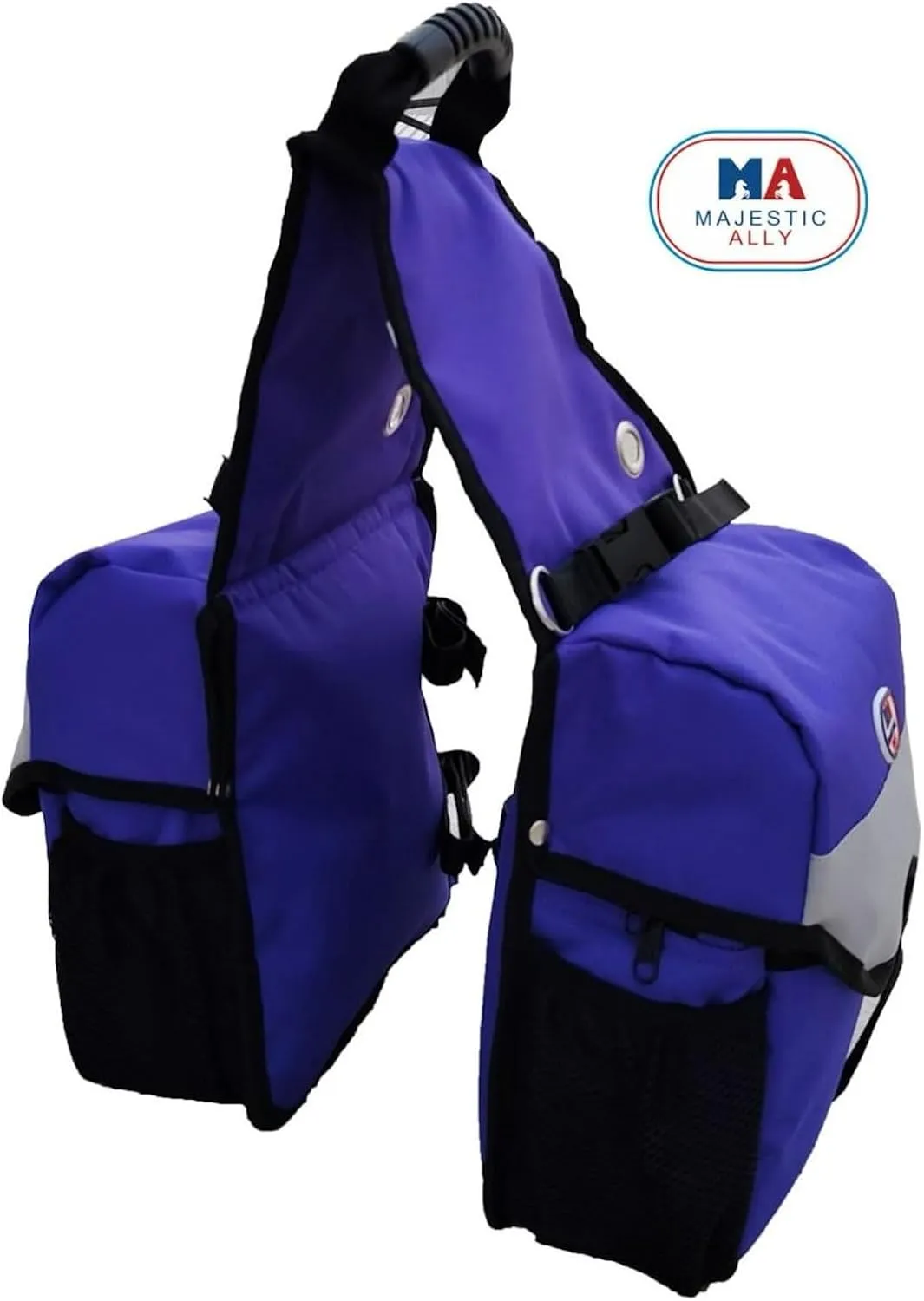 Majestic Ally Horse Saddle Bag - Nylon Insulated Leakproof Cooler, Reflective Padded with Pockets and Water Bottle Carrier, Durable Equestrian Saddle Bag (Purple)