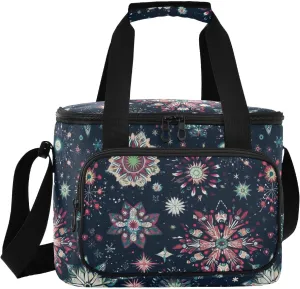 Mandala Black Boho Large Capacity Cooler Bags with Zipper for Hot/Cold Food Insulated Reusable Grocery Bags for Beach Travel Picnics