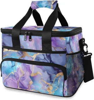 Marble Blue Purple Vortex Fluid Cooler Bag Insulated Cooler Soft Sided Cooler 24 Can Portable Picnic Bag Large Leakproof Lunch Bag Box for Beach Grocery Camping Travel Car Men Women