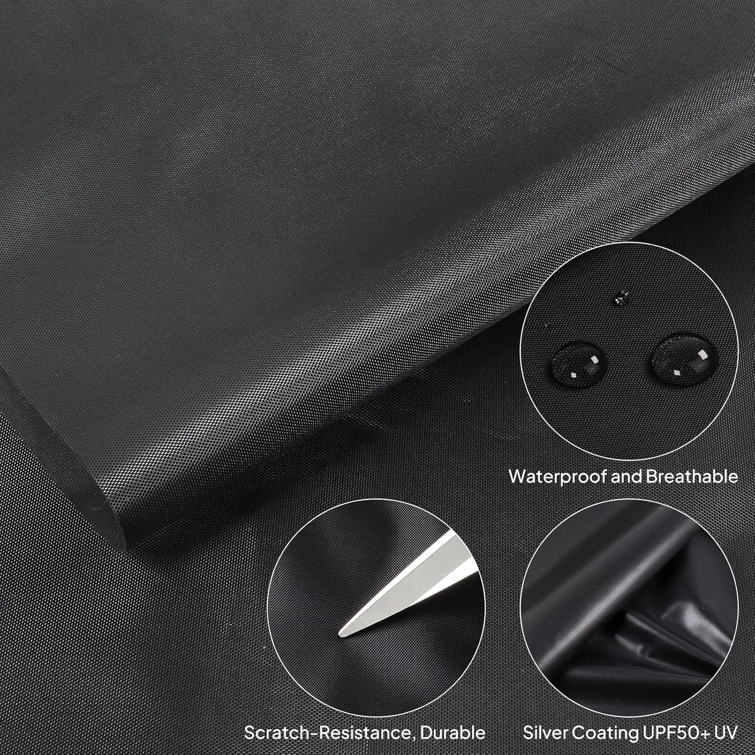 Marine Waterproof Fabric Sun-Protection UPF50  Material 60" Wide by 144" UV-Resistant Blackout, Lightweight Durable Ripstop Canvas Material for Tarp Tent Poncho Rainfly Pack, Black