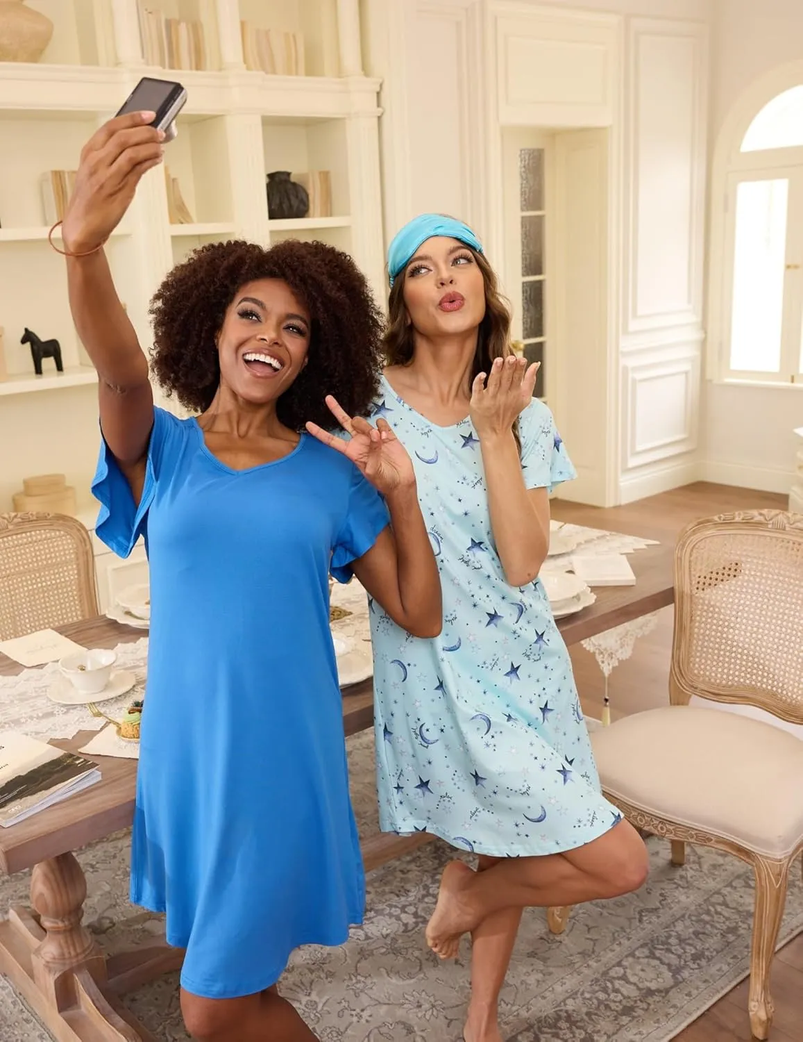 Marvmys 2 Pack Nightgowns for Women Short Sleeve Night Shirts V Neck Sleepwear Night Gown Loungewear S-3XL