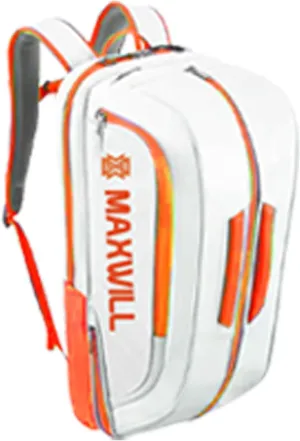 Maxwill INVICTO Pickleball Deluxe Backpack Shoe Compartment,Storage Pockets, Water Bottles, Adjustable Sling, Pickleball Accessories Equipment Bag (white Orange)
