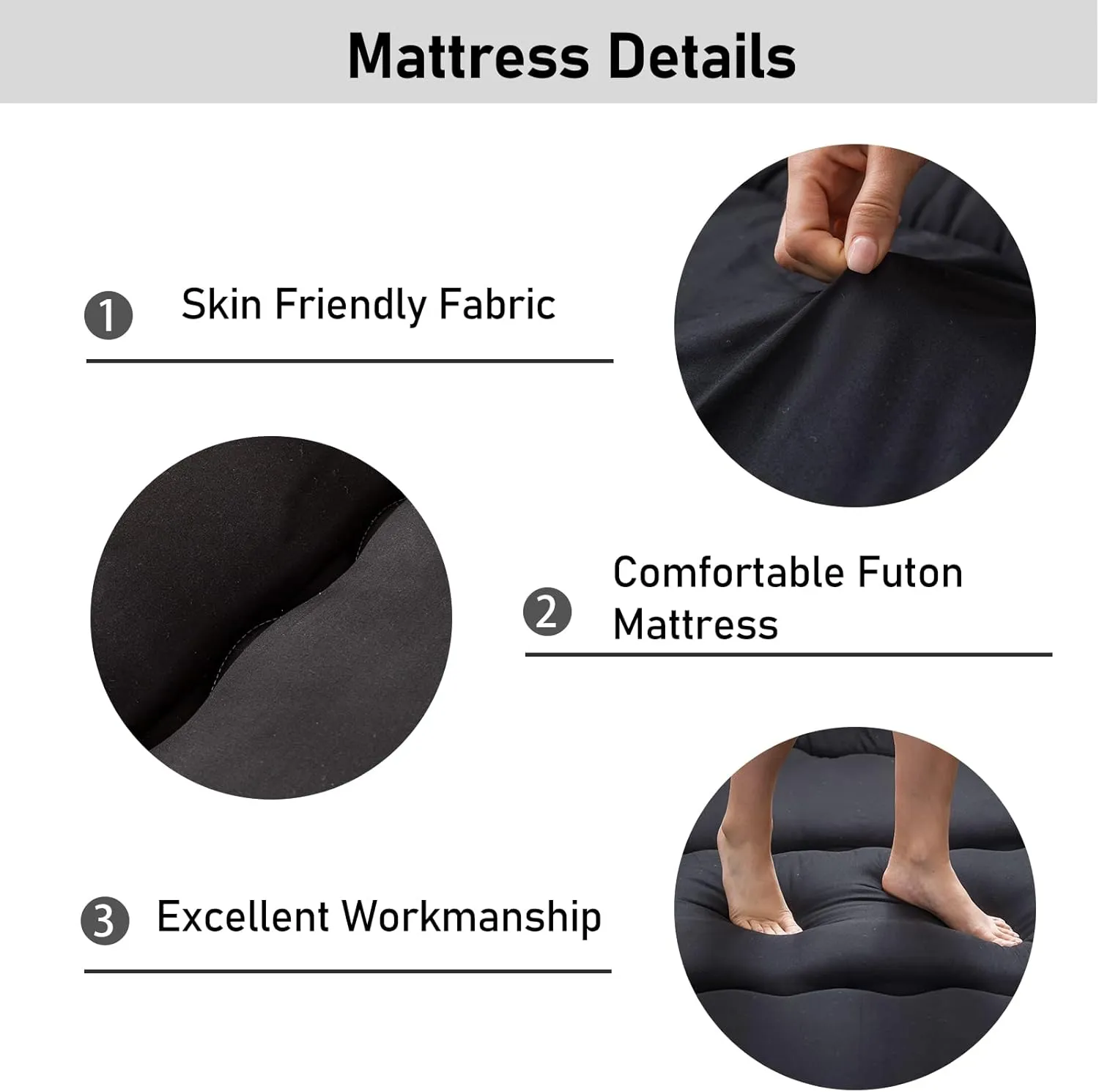 MAXYOYO Cot Mattress Black Floor Bed, 4" Japanese Floor Mattress Futon Mattress Narrow Twin Mattress Single Bed Mattress Floor Mattress for Adults, Foldable Roll Up Camping Cot Mattress