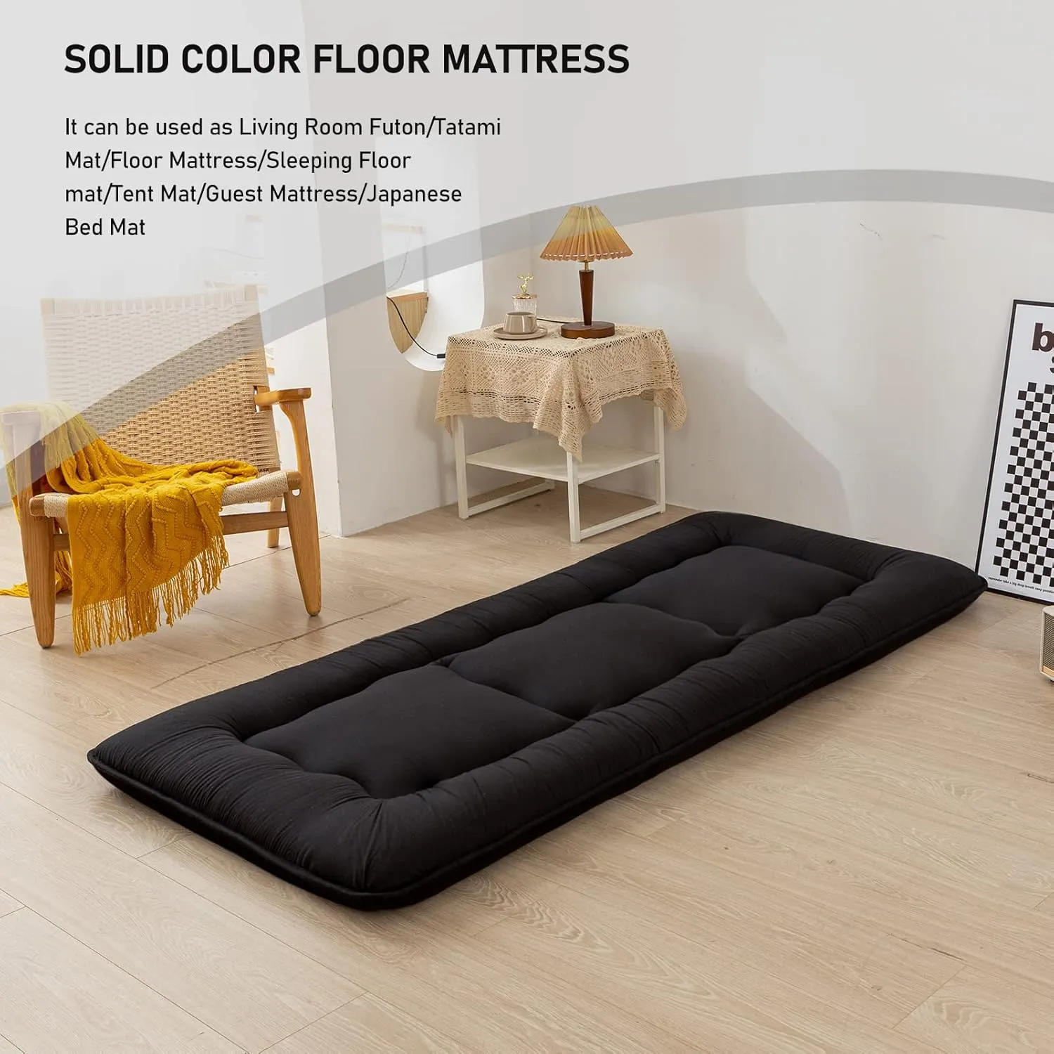 MAXYOYO Cot Mattress Black Floor Bed, 4" Japanese Floor Mattress Futon Mattress Narrow Twin Mattress Single Bed Mattress Floor Mattress for Adults, Foldable Roll Up Camping Cot Mattress