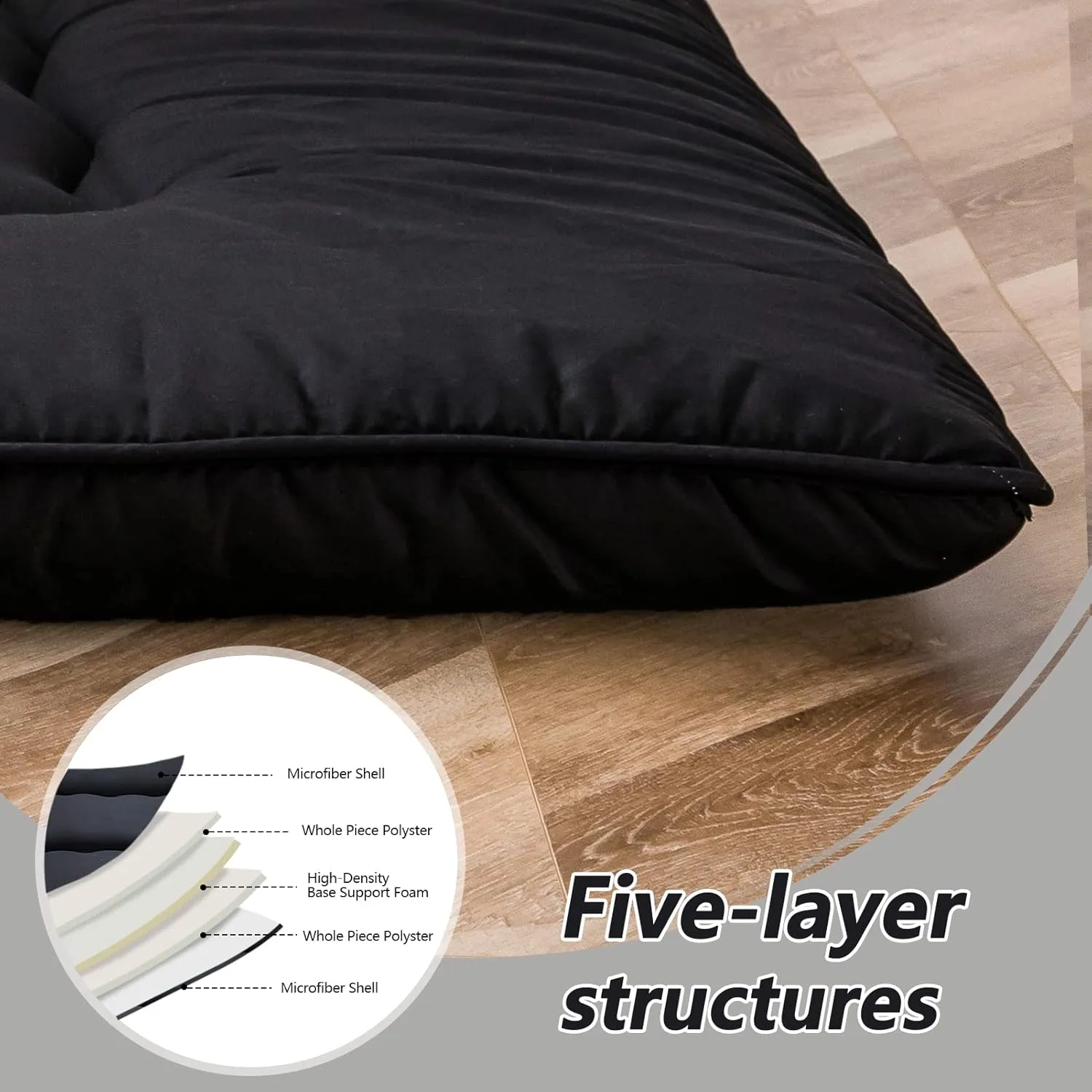 MAXYOYO Cot Mattress Black Floor Bed, 4" Japanese Floor Mattress Futon Mattress Narrow Twin Mattress Single Bed Mattress Floor Mattress for Adults, Foldable Roll Up Camping Cot Mattress