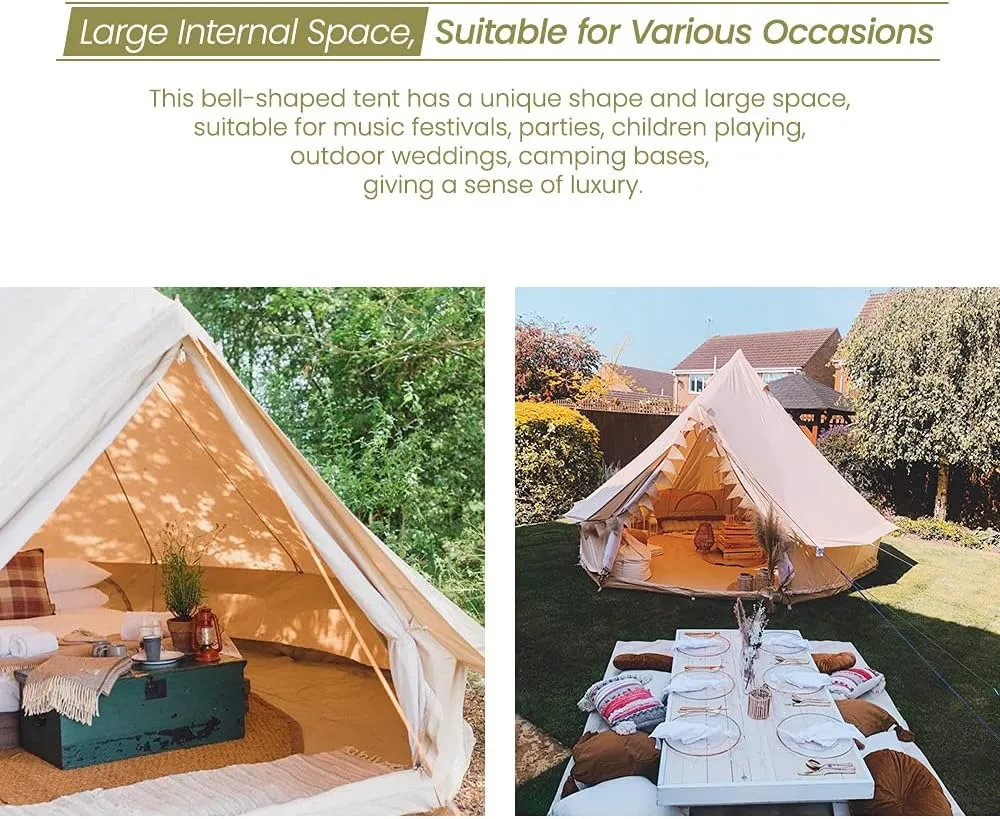 MC TOMOUNT Canvas Tent Bell Tent Yurt with Stove Jack Zipped Removable Floor for Glamping Truck Car Camping