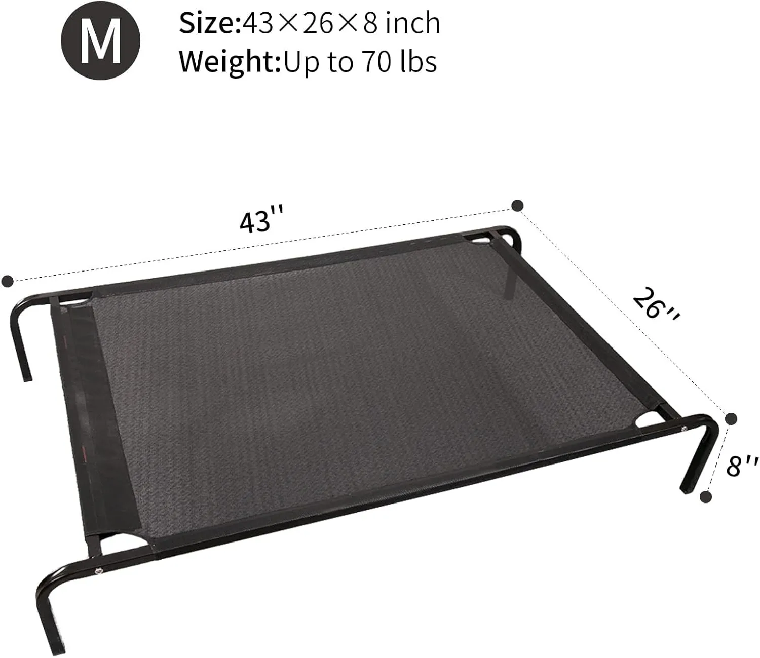Medium Cooling Elevated Dog Bed Outdoor Raised Dog Cots Beds for Medium Dogs Portable Pet Bed Dog Hammock with Washable Breathable Mesh (43x26, Black)