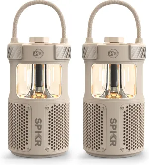 MEE audio lightSPKR 2 Pack Bluetooth Wireless Speaker with Camping Lantern: 360° Audio, IPX6 Waterproof & Infinite Brightness Adjustment for Camping/Yard/Patio/Porch, Desert Sand