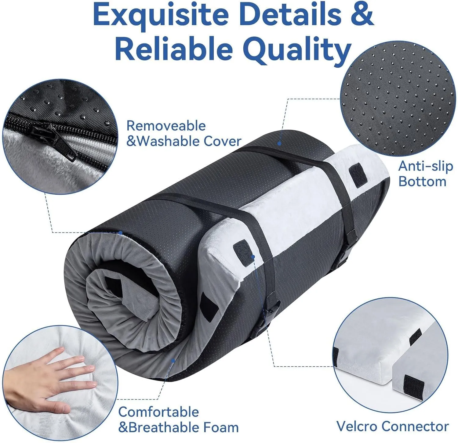 Memory Foam Camping Mattress,Portable Roll Up Sleeping Pad with Removable Waterproof Cover Travel Bag,Comfortable Tent Mattress Floor Sleeping Mats for Car Indoor Outdoor Travel