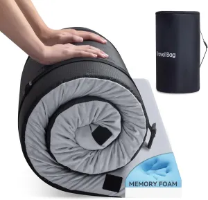 Memory Foam Camping Mattress,Portable Roll Up Sleeping Pad with Removable Waterproof Cover Travel Bag,Comfortable Tent Mattress Floor Sleeping Mats for Car Indoor Outdoor Travel