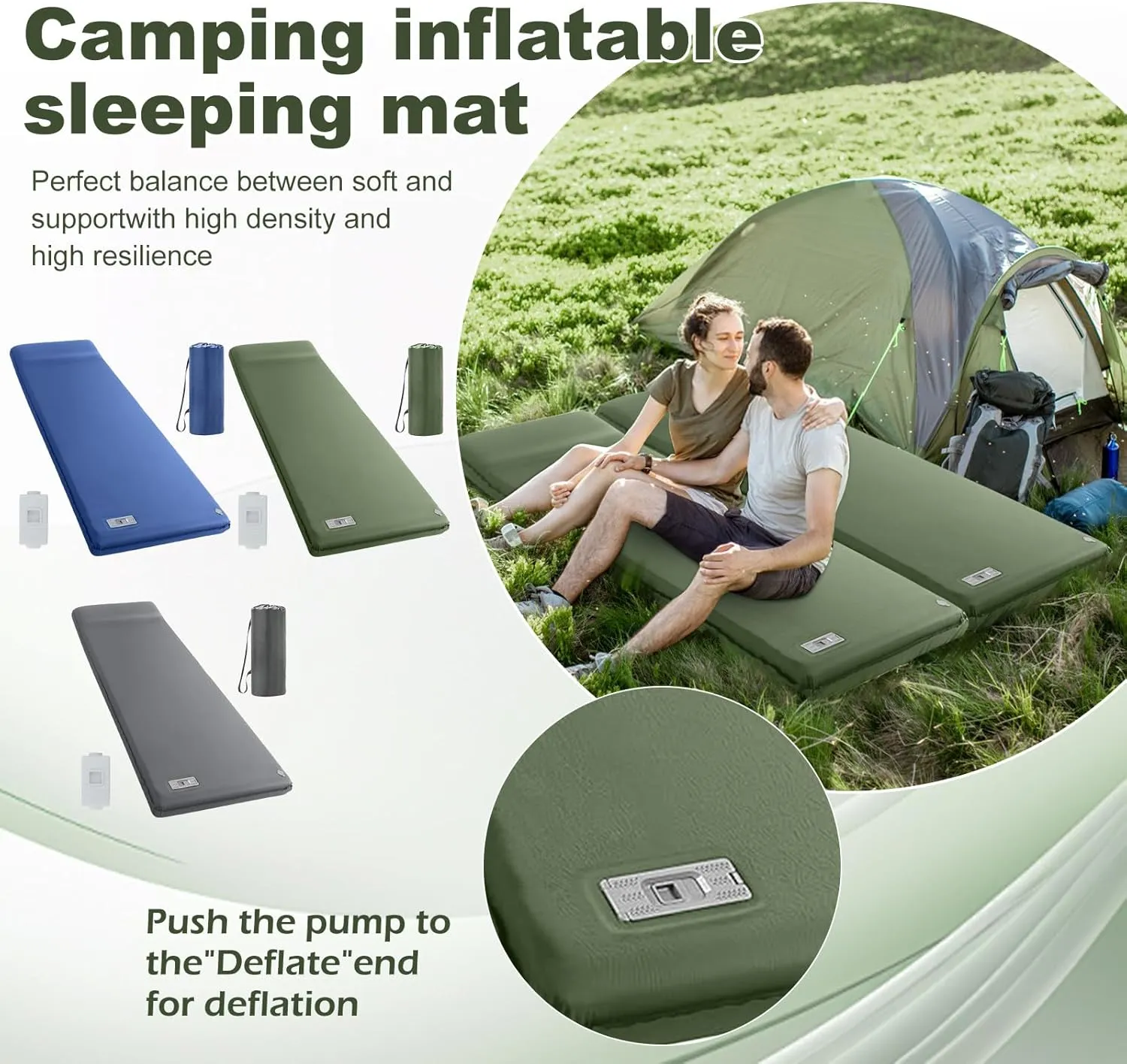 Memory Sleeping Pad, 3.1" Ultra-Thick Sleeping Mats for Camping, Easy Inflate&Deflate,9.5 R-Value Insulated Camping Mattress Pad with Pillow, for Car Travel Tent (Navy)