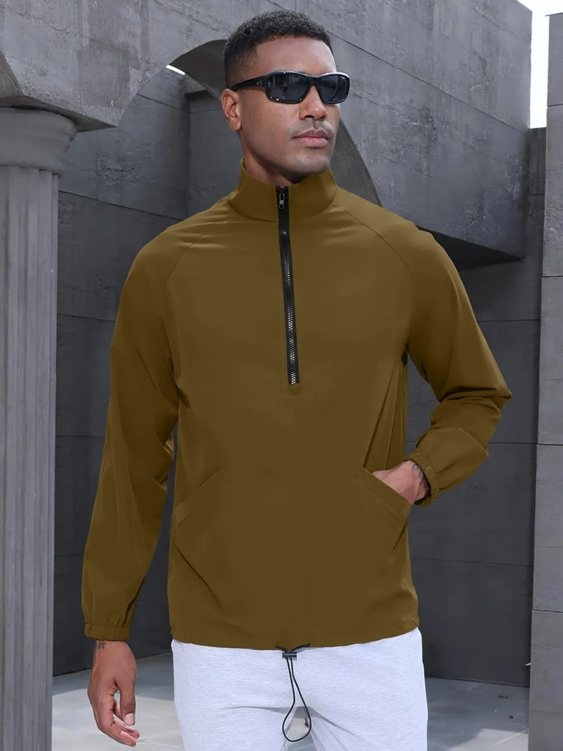 Men's Golf Quarter Zip Pullover with Zipper Pockets Track Jackets Lightweight Windbreaker Hiking Sweatshirt