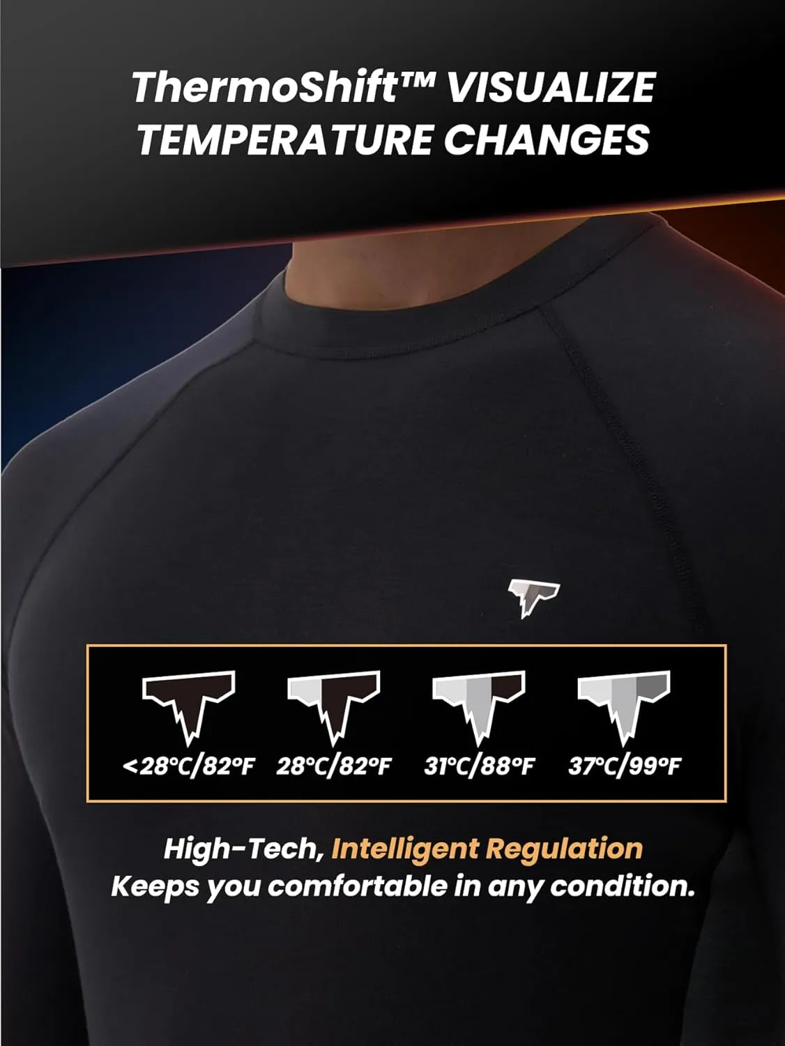 Men’s Smart Thermal Base Layer - Long Sleeve Shirt with Temperature Regulation for Athletic, Hiking, Running