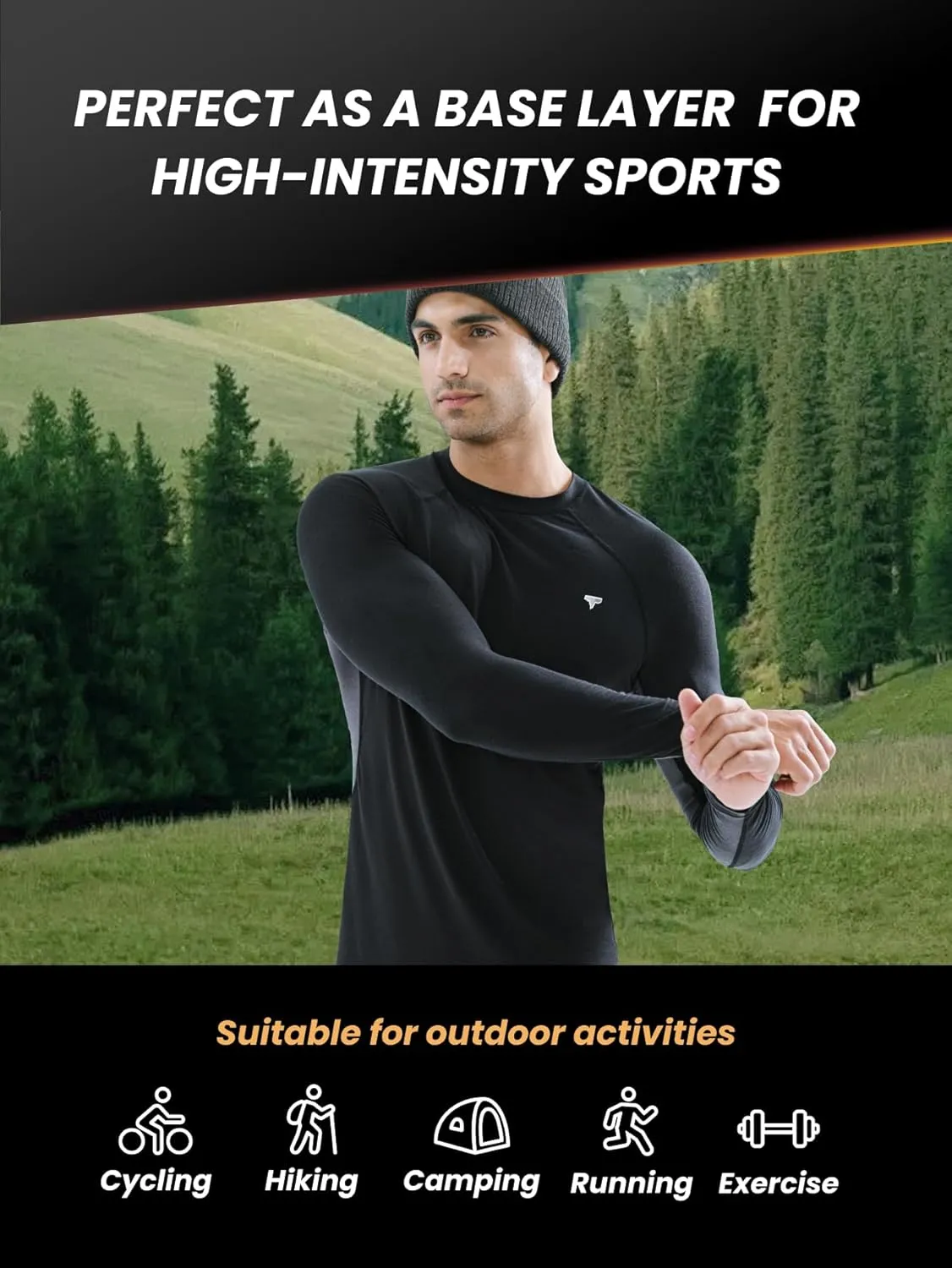 Men’s Smart Thermal Base Layer - Long Sleeve Shirt with Temperature Regulation for Athletic, Hiking, Running