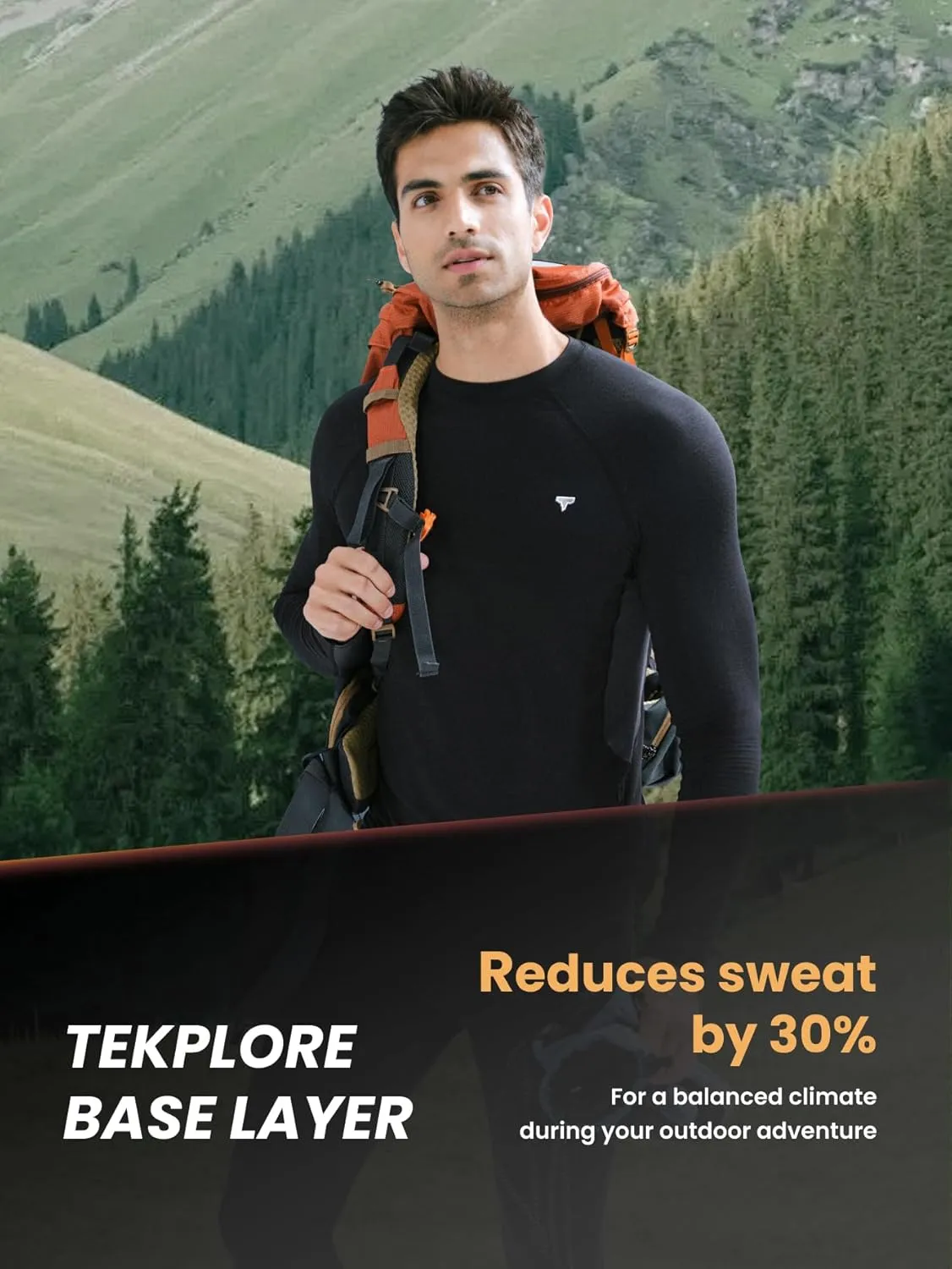 Men’s Smart Thermal Base Layer - Long Sleeve Shirt with Temperature Regulation for Athletic, Hiking, Running