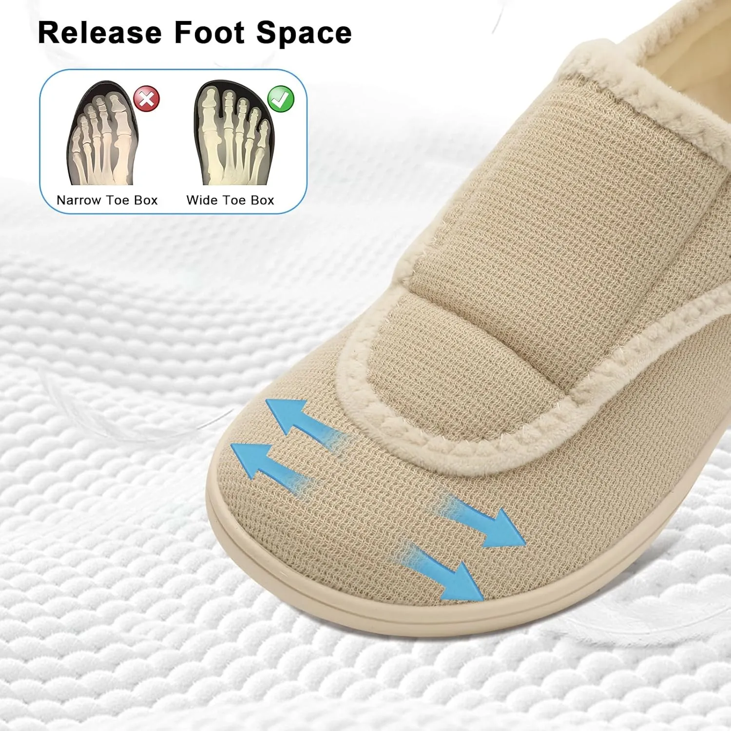 Mens Wide Slippers Comfy Diabetic Orthopedic Shoes Adjustable House Slippers Swollen Feet Walking Shoes