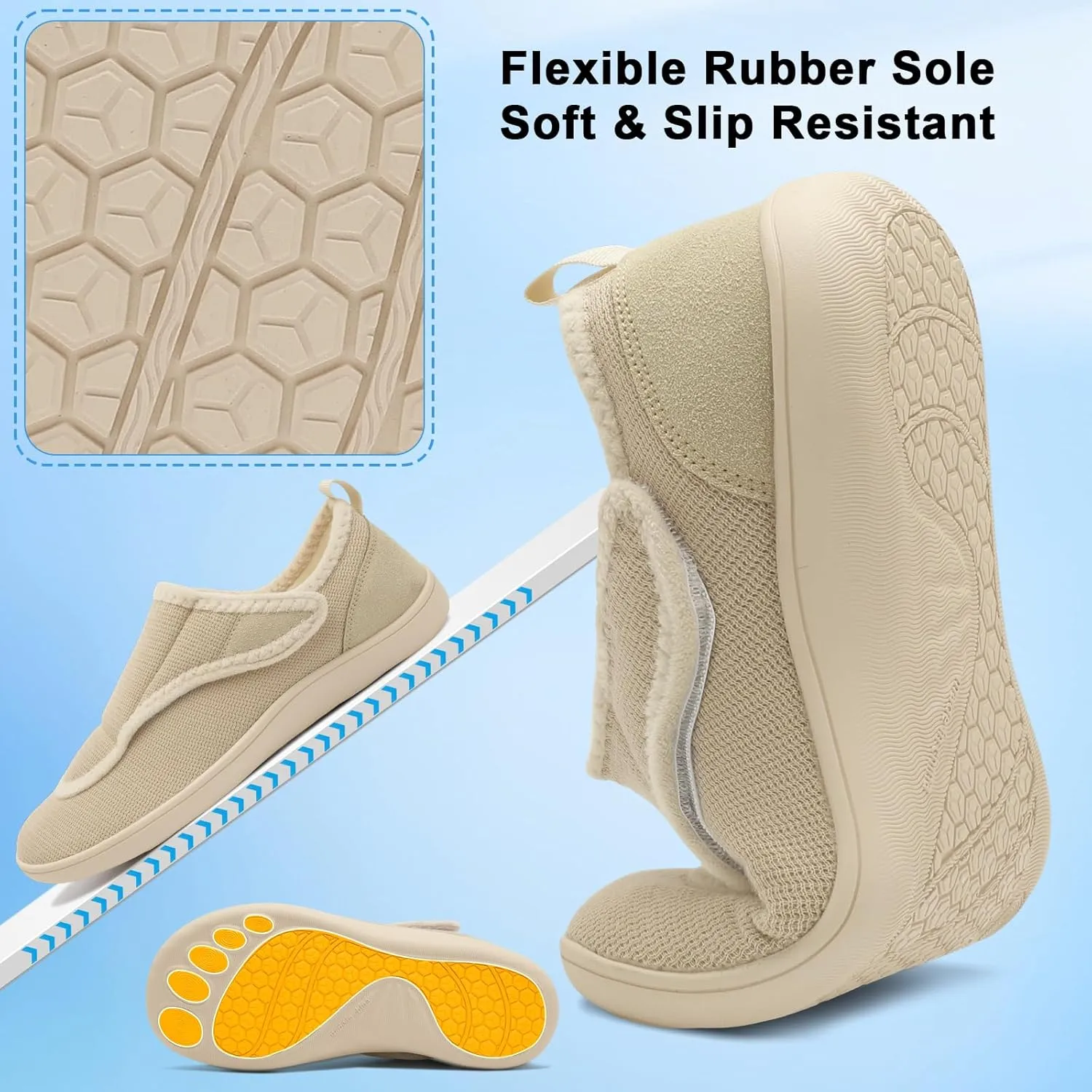 Mens Wide Slippers Comfy Diabetic Orthopedic Shoes Adjustable House Slippers Swollen Feet Walking Shoes