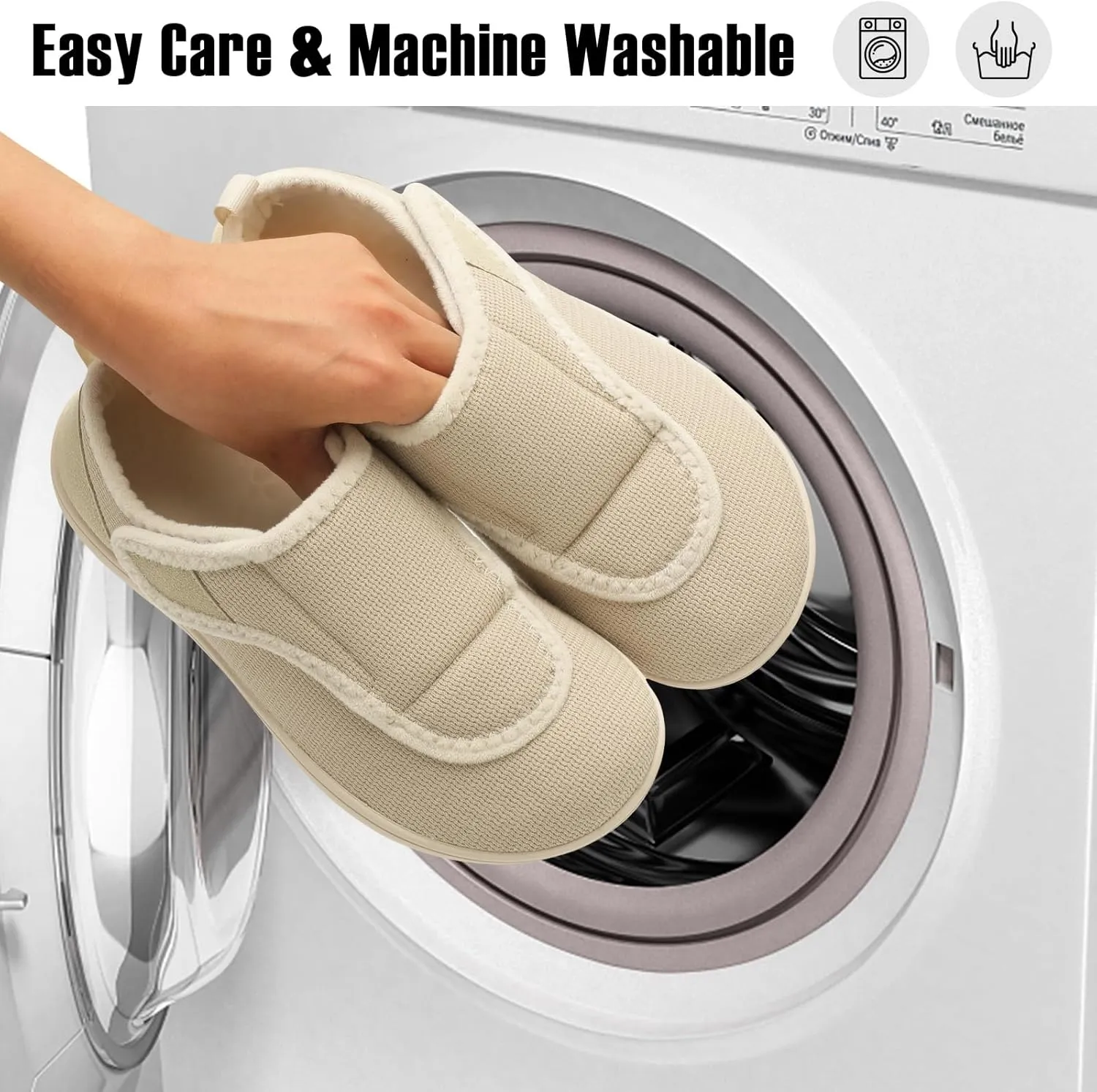 Mens Wide Slippers Comfy Diabetic Orthopedic Shoes Adjustable House Slippers Swollen Feet Walking Shoes