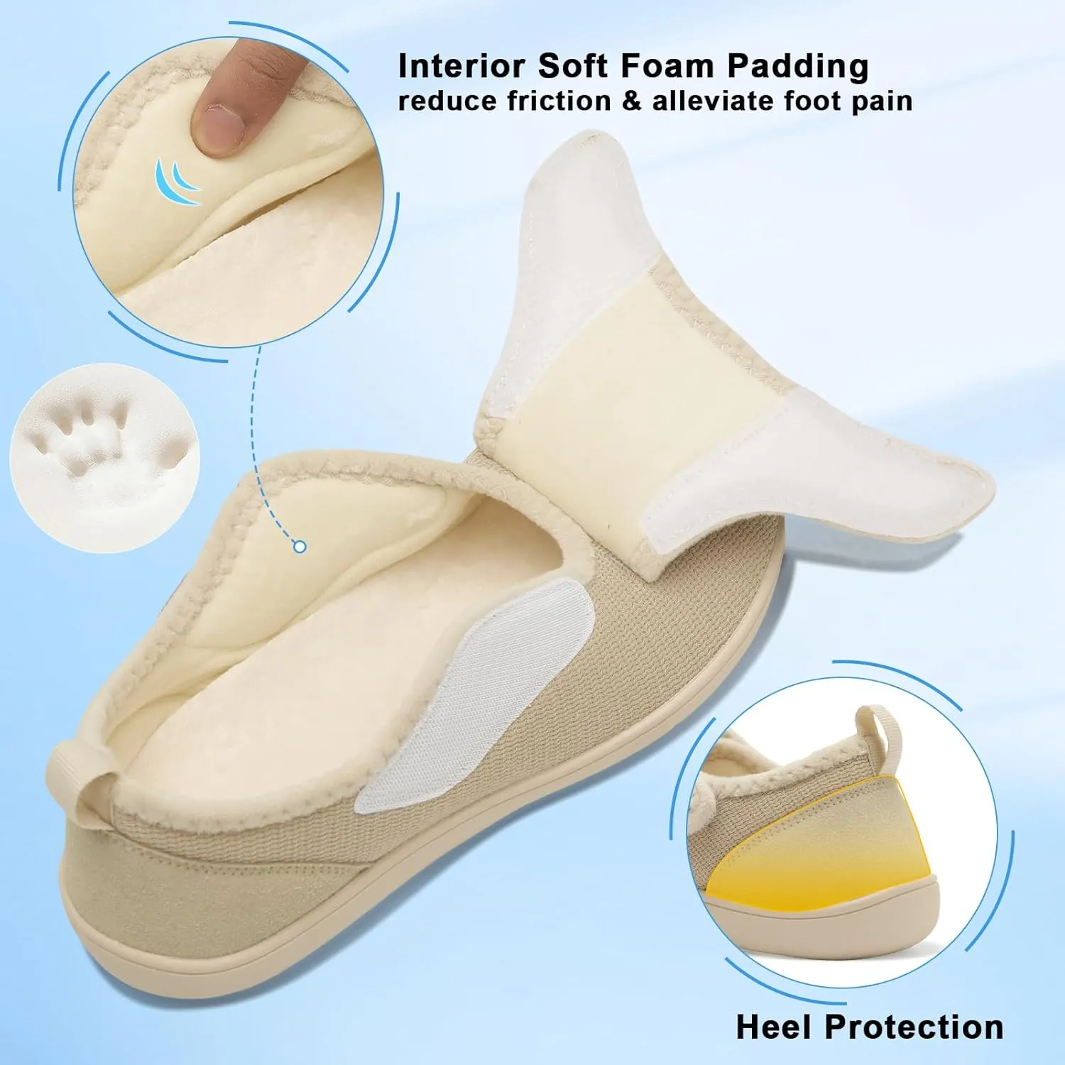 Mens Wide Slippers Comfy Diabetic Orthopedic Shoes Adjustable House Slippers Swollen Feet Walking Shoes