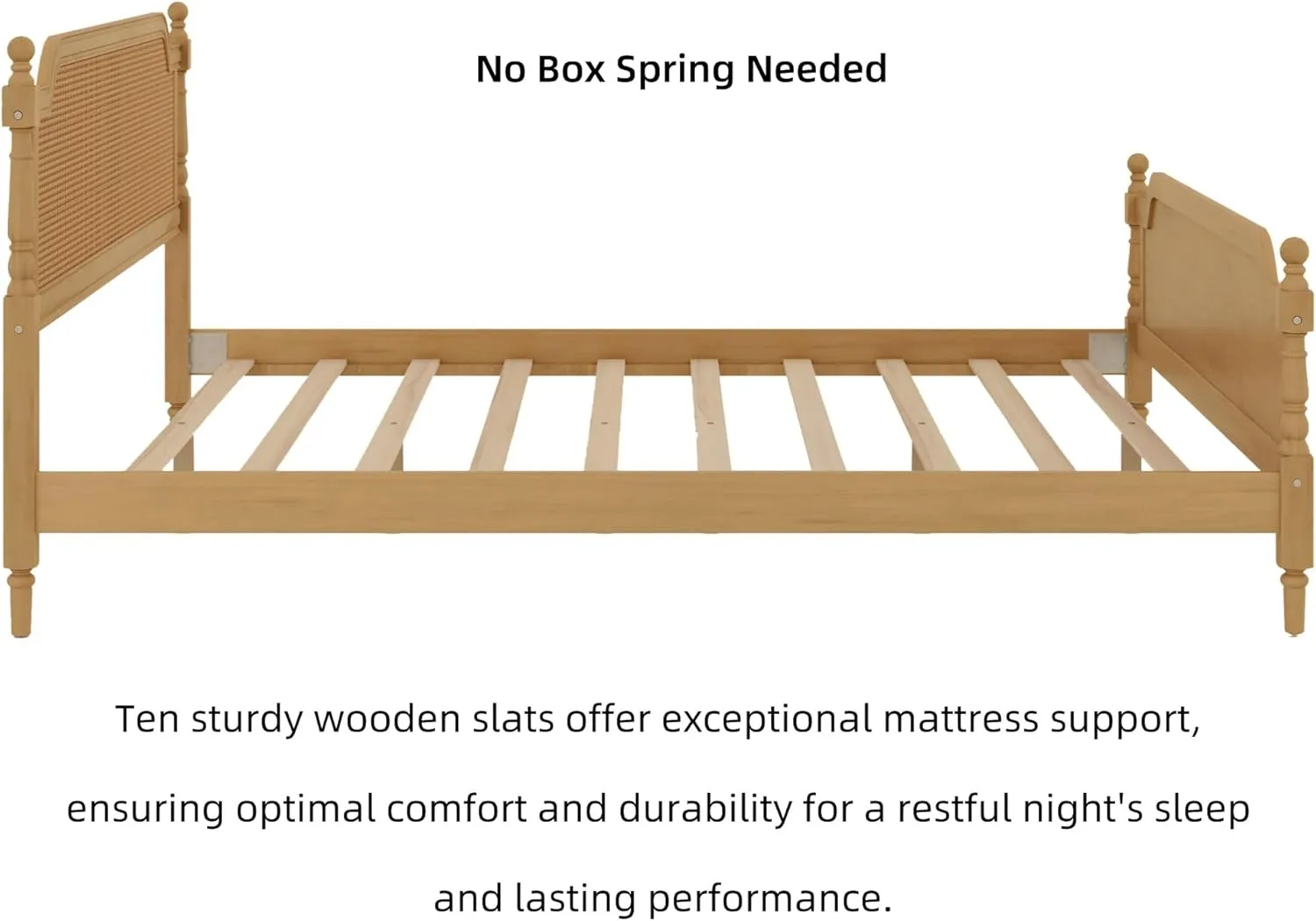 Merax King Bed Frame with Rattan Headboard and Footboard, Traditional Style Solid Pine Wood Platform, No Box Spring Needed, Walnut