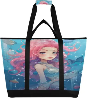 Mermaid Reusable Insulated Lunchbox Cooler Bag, Leakproof Kitchen Grocery Bag Collapsible Portable Cooler Tote Bag for Picnic, Camping, Office, Travel