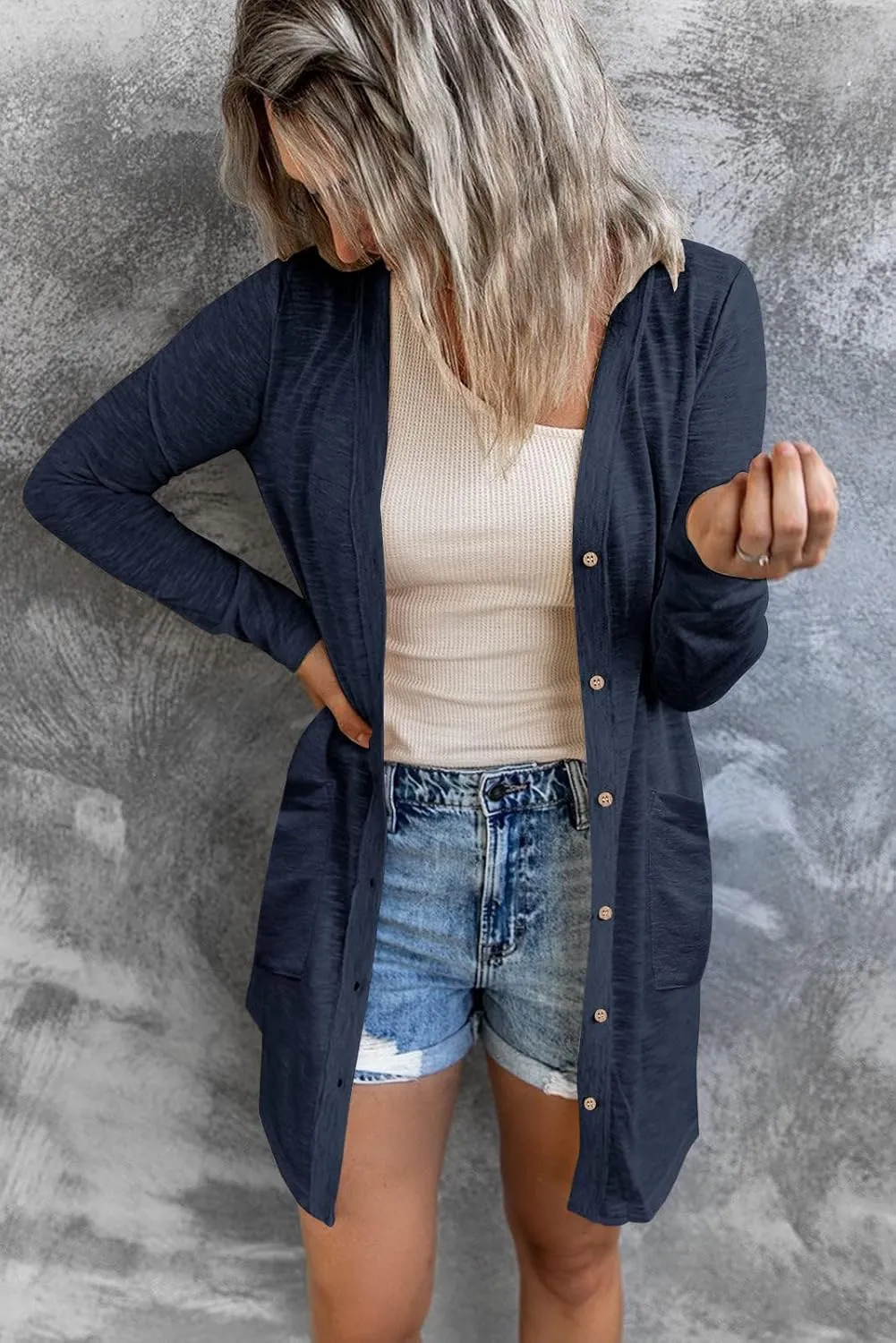 MEROKEETY Women's Open Front Lightweight Cardigan Long Sleeve Button Down Loose Outwear with Pockets