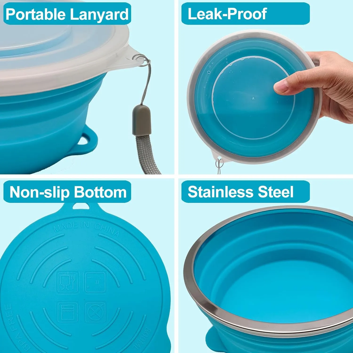 Mess Kit for Camping Silicone Collapsible Bowl Collapsible Cup and Stainless Steel Spoon for Backpacking Outdoor Hiking Traveling and Picnic