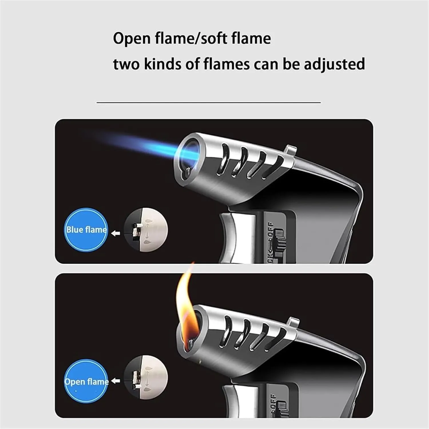 Metal cooking lighter, jet flame windproof butane lighter, refillable jet torch lighter, adjustable flame size lighter for kitchen grill bbq candle camping, survival lighter (butane not included)(Gold