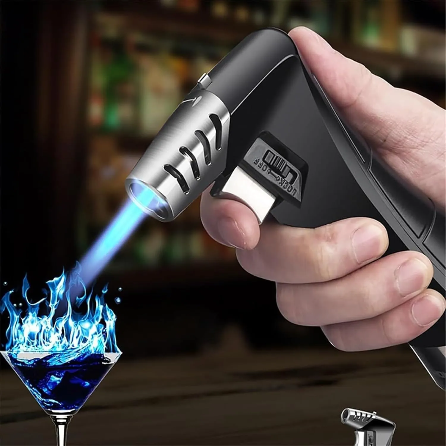 Metal cooking lighter, jet flame windproof butane lighter, refillable jet torch lighter, adjustable flame size lighter for kitchen grill bbq candle camping, survival lighter (butane not included)(Gold