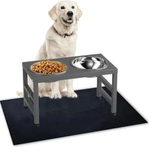 Metal Raised Dog Bowl for Large & Medium Bread, 10" Tall Elevate Dog Feeder Stand with 2 Stainless Steel 42oz Bowls & 16x24 Non-Slip Mat – Stronger Dogs Food & Water Bowl Stand(Grey)