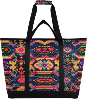 Mexican Style Pattern Reusable Insulated Lunchbox Cooler Bag, Leakproof Kitchen Grocery Bag Collapsible Portable Cooler Tote Bag for Picnic, Camping, Office, Travel