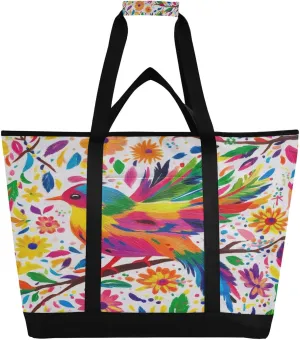 Mexican Yile Flowers Reusable Insulated Lunchbox Cooler Bag, Leakproof Kitchen Grocery Bag Collapsible Portable Cooler Tote Bag for Picnic, Camping, Office, Travel