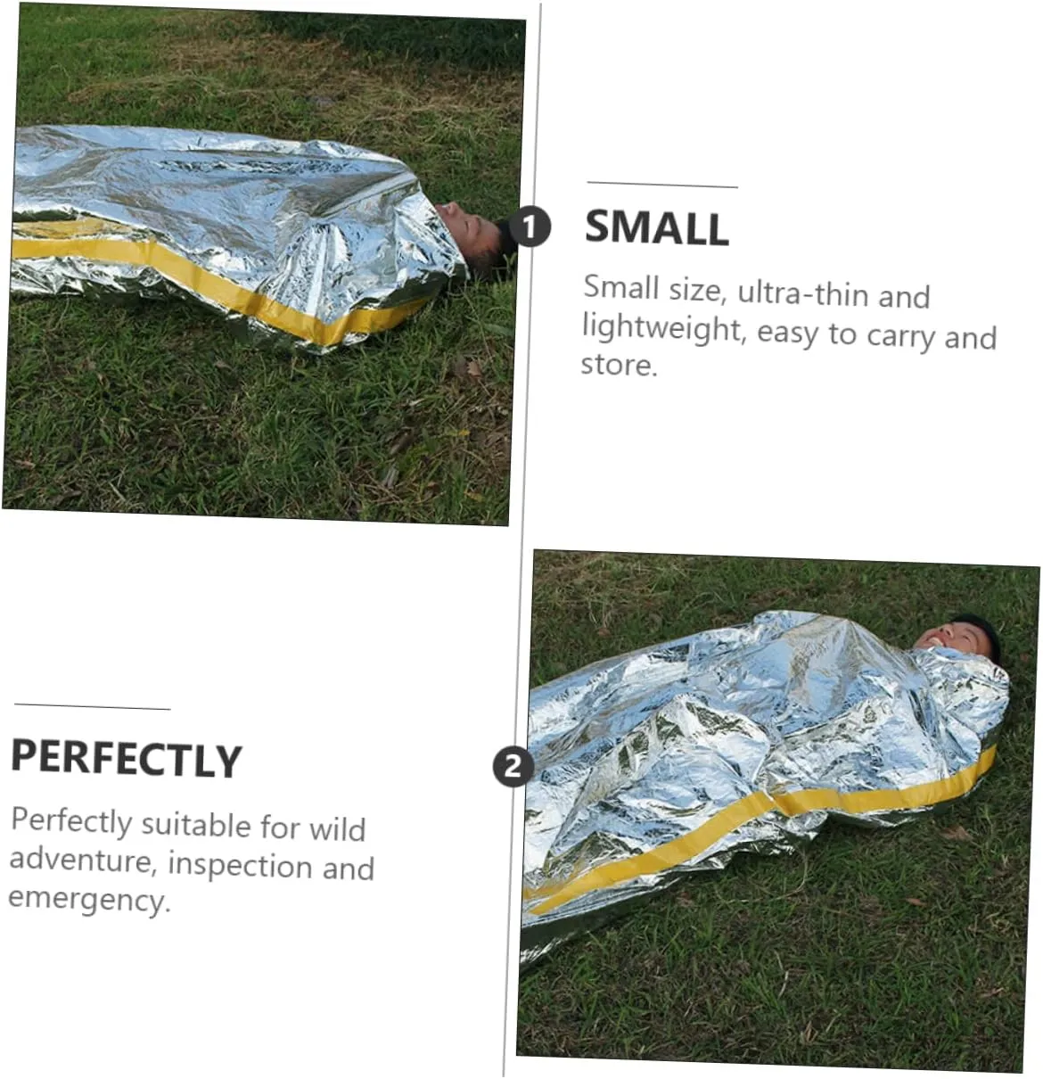 Mikikit 3pcs Portable Camping Bag Ultra-Thin Thermal Emergency Sleeping Bag for Winter Travel