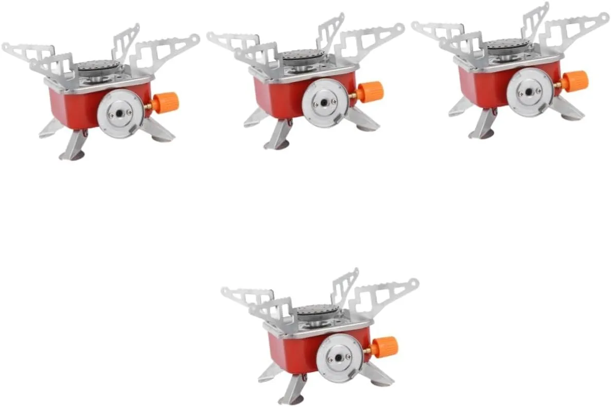 Mikikit 4pcs Compact Portable Camping Stove Aluminum Alloy Metal Stove for Hiking Easy Foldable Outdoor Gas Burner