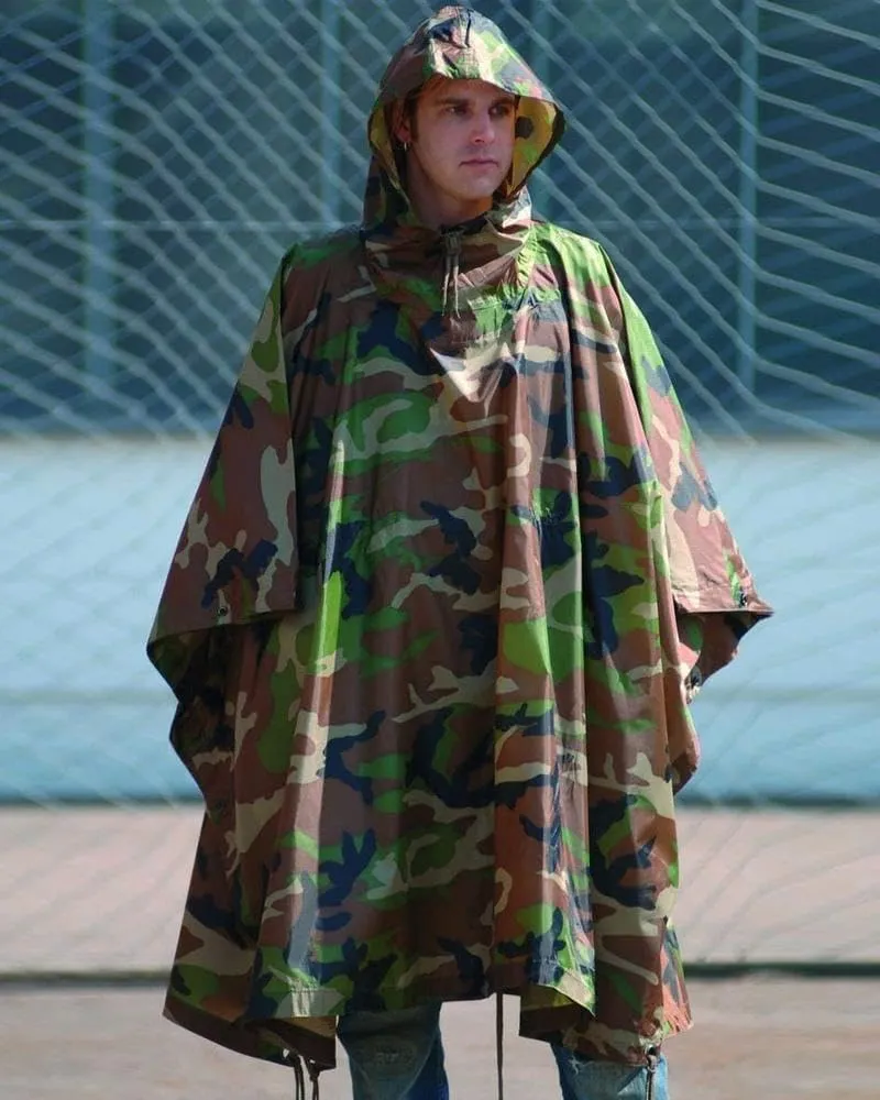 Mil-Tec Adult Ripstop Wet Weather Lightweight Waterproof Multi-Use Rain Poncho with Hood - Use as Bivouac Sack, Shelter Tent