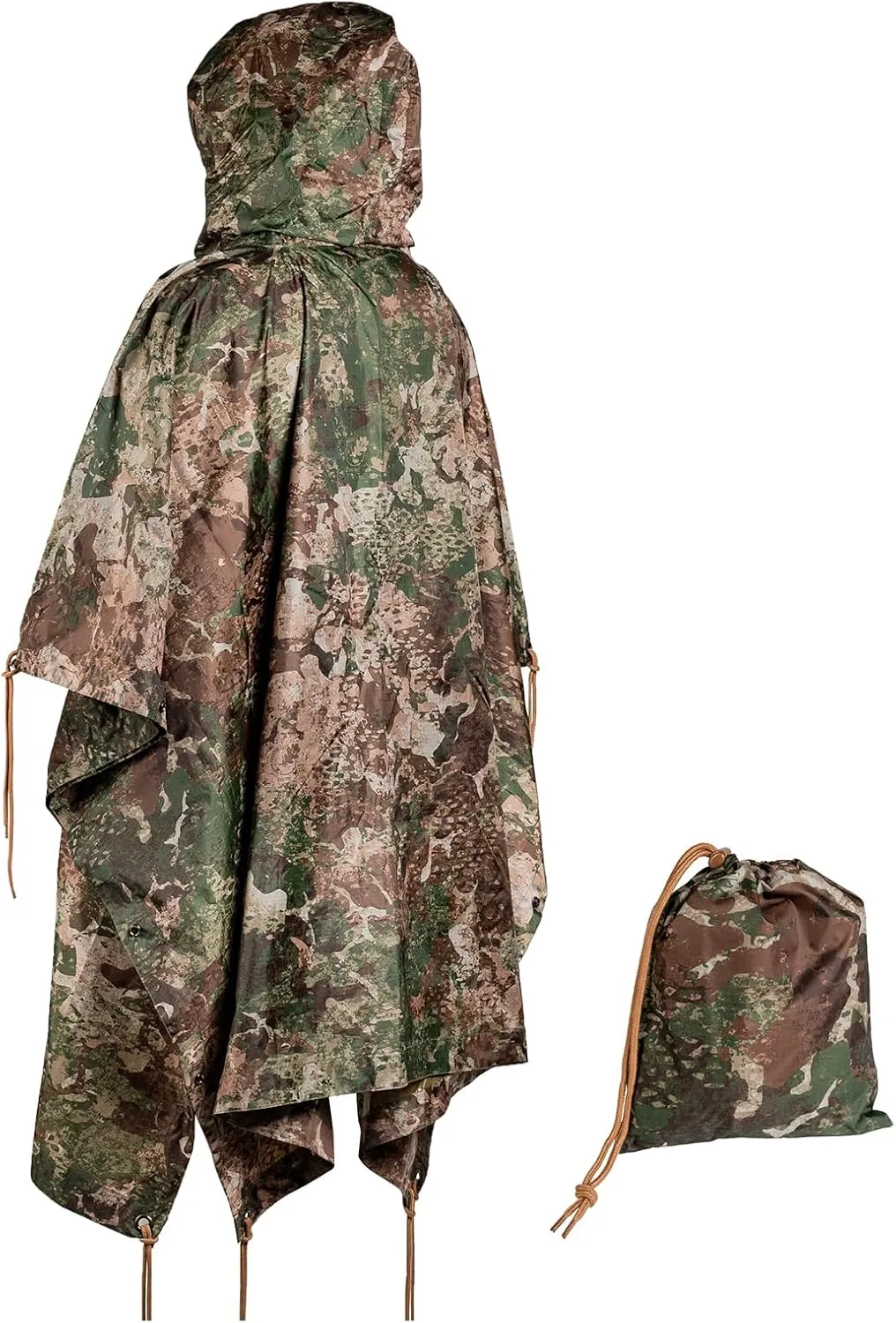 Mil-Tec Adult Ripstop Wet Weather Lightweight Waterproof Multi-Use Rain Poncho with Hood - Use as Bivouac Sack, Shelter Tent