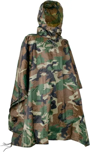 Mil-Tec Adult Ripstop Wet Weather Lightweight Waterproof Multi-Use Rain Poncho with Hood - Use as Bivouac Sack, Shelter Tent