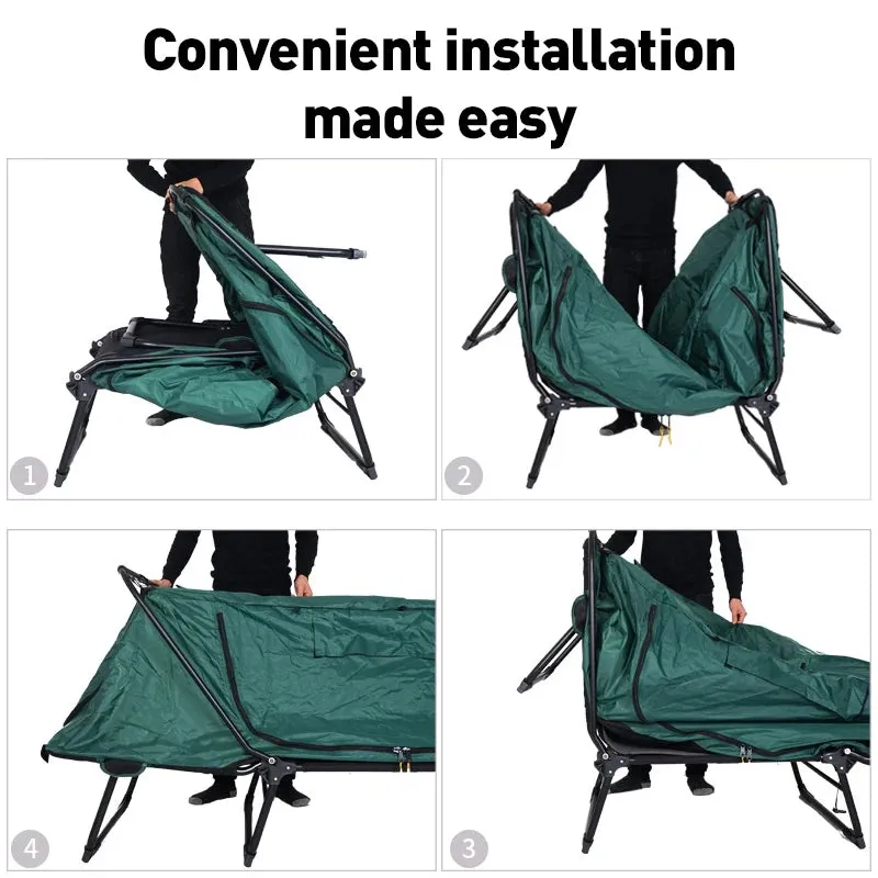Military Cot Tent - 2 Person Foldable Camping Bed with Integrated Pop-up Shelter