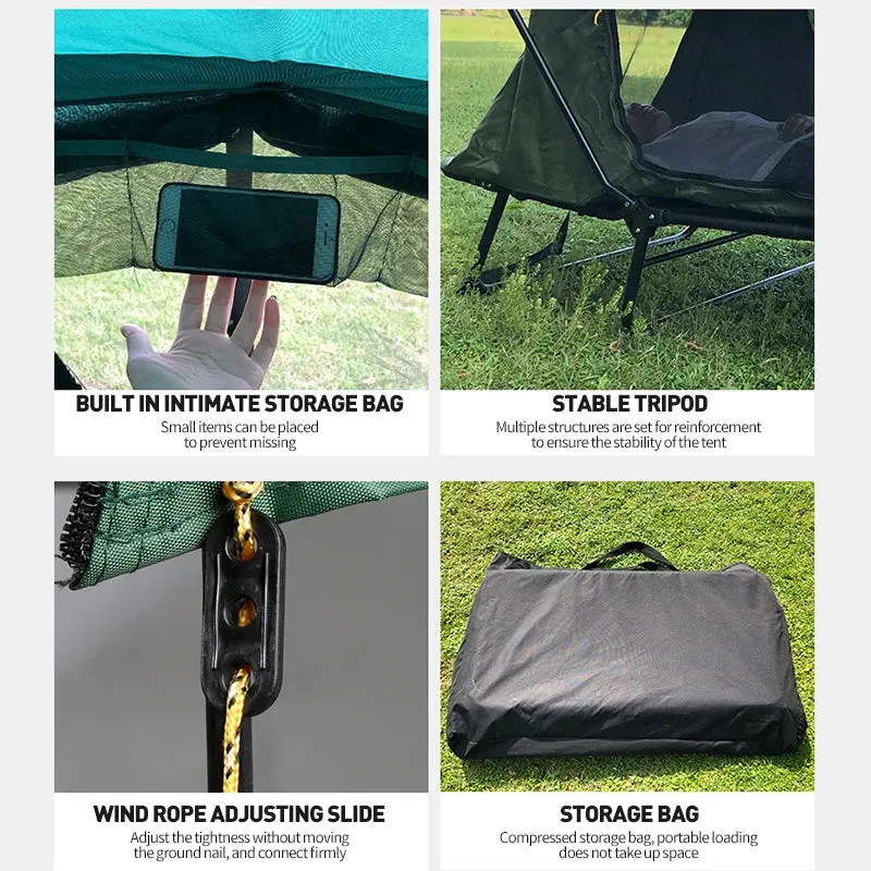 Military Cot Tent - 2 Person Foldable Camping Bed with Integrated Pop-up Shelter
