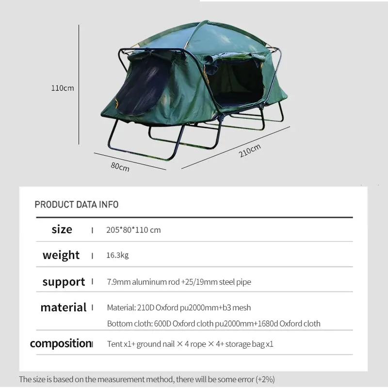 Military Cot Tent - 2 Person Foldable Camping Bed with Integrated Pop-up Shelter