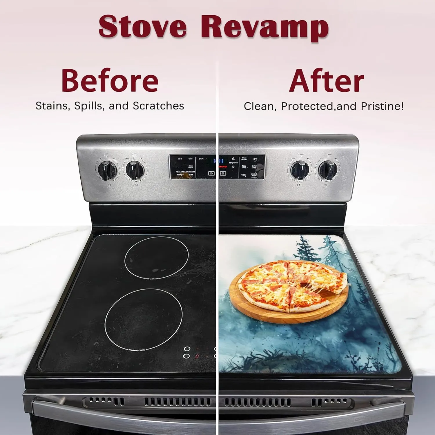 Misty Forest Stove Top Cover for Electric, Glass Ceramic Stove Cover, Heat Resistant Flat Stovetop Protector, Dish Drying Mats for Kitchen