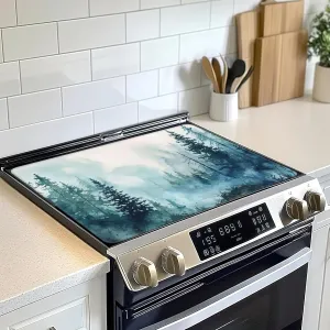 Misty Forest Stove Top Cover for Electric, Glass Ceramic Stove Cover, Heat Resistant Flat Stovetop Protector, Dish Drying Mats for Kitchen