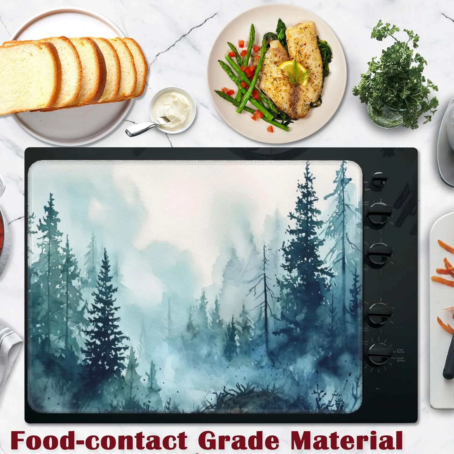 Misty Forest Stove Top Cover for Electric, Glass Ceramic Stove Cover, Heat Resistant Flat Stovetop Protector, Dish Drying Mats for Kitchen